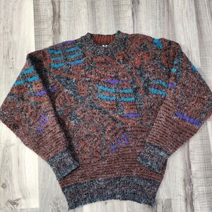 Men's Abstract Pattern Crewneck Sweater - Brown, Blue, Purple